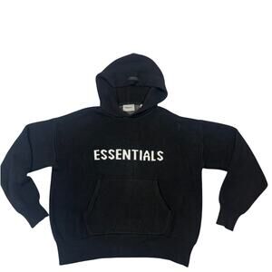 Fear Of God Essentials Knit Hoodie Sweater Black Size Small Woven Logo FOG